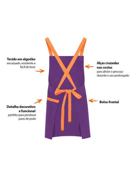 Avental Roxo Alça Cruzada Laranja Açai Sorveteria Doceria