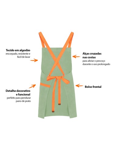 Avental Verde Matte Cha Alça Cruzada Laranja...