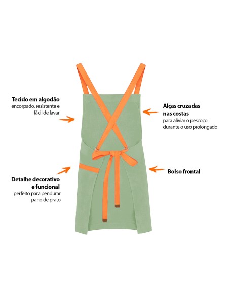 Avental Verde Matte Cha Alça Cruzada Laranja Restaurante Cafe