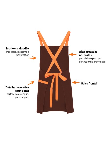 Avental Marrom Alça Cruzada Laranja Jardinagem Barbearia Doceria