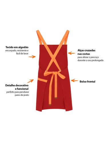 Avental Vermelho Alça Cruzada Laranja Buffet...