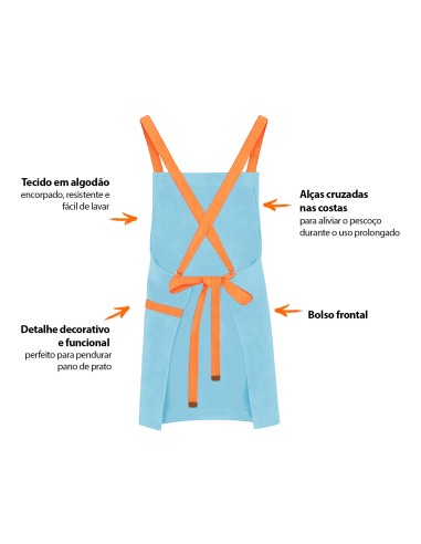 Avental Azul Claro Alça Cruzada Laranja...