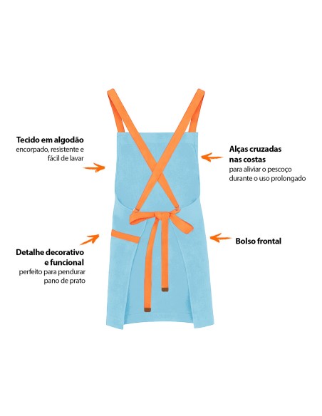 Avental Azul Claro Alça Cruzada Laranja Confeitaria Padaria