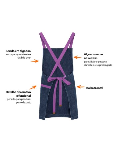 Avental Jeans Alça Cruzada Roxo Restaurante Bar...