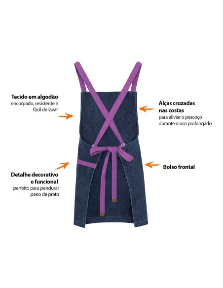 Avental Jeans Alça Cruzada Roxo Restaurante Bar Cafeteria