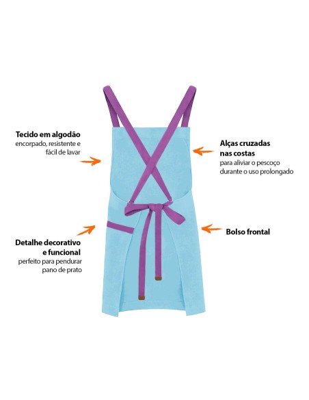 Avental Azul Claro Alça Cruzada Roxo Confeitaria Padaria