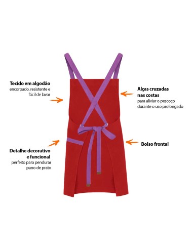 Avental Vermelho Alça Cruzada Roxo Buffet...