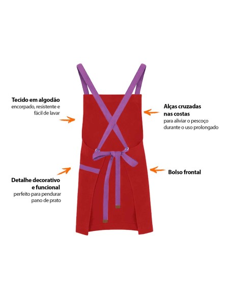 Avental Vermelho Alça Cruzada Roxo Buffet Pintura Artesanato