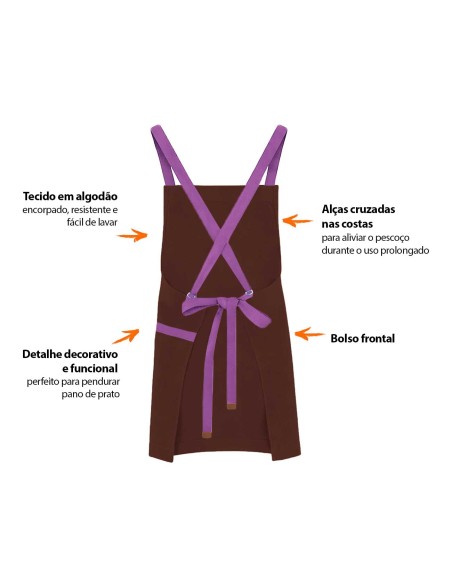 Avental Marrom Alça Cruzada Roxo Jardinagem Barbearia Doceria