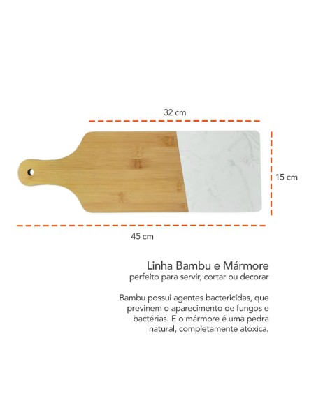 Tabua de Frios Queijos Corte Servir Bambu e Marmore 45cm