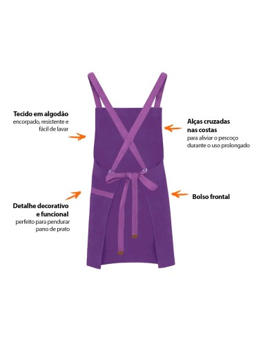 Avental Roxo Alça Cruzada Algodao Açai...