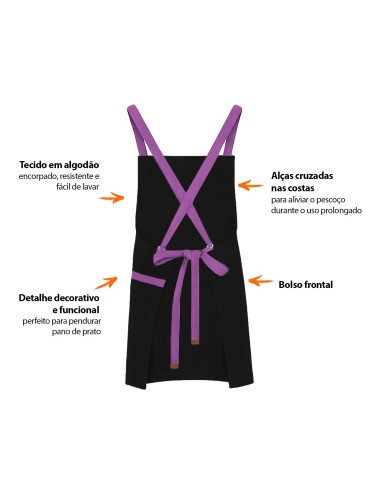 Avental Preto Alça Cruzada Roxo Cafeteria Bar...
