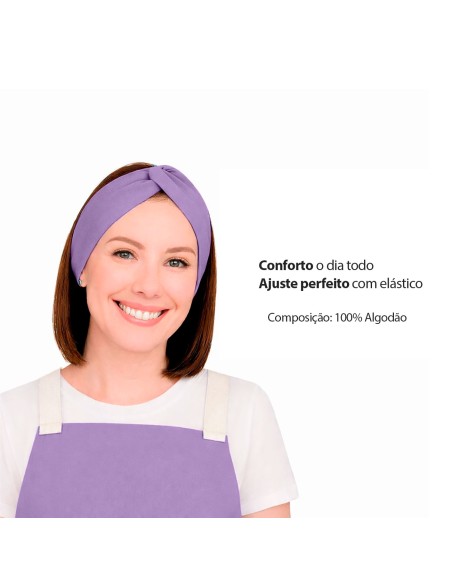 Faixa de Cabelo Turbante Bandana Lilas Lavanda Chef Cozinha