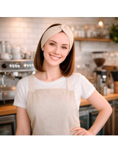 Faixa de Cabelo Turbante Bandana Areia Bege Claro Chef... 2