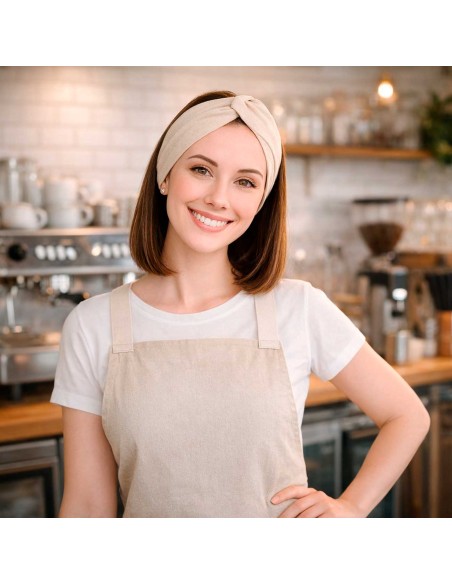 Faixa de Cabelo Turbante Bandana Areia Bege Claro Chef Cozinha