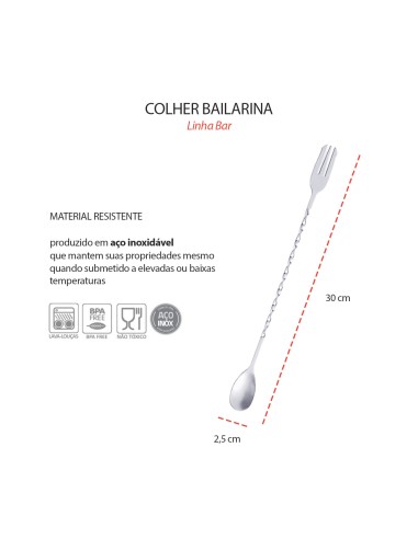 Colher Bailarina Garfo Tridente Inox Drink...