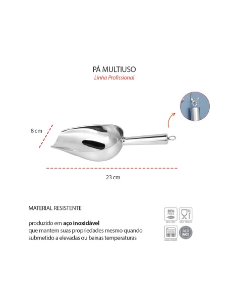 Pa de Gelo Pegador Concha Mantimentos Aço Inox Bar Cozinha