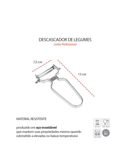 Descascador de Legumes Frutas Manual Lamina Aço Inox 13cm