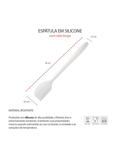 Espatula Grande Branca Silicone Cabo Longo 45cm...
