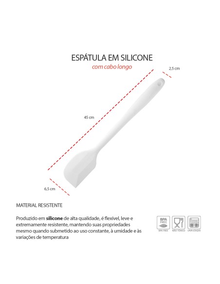 Espatula Grande Branca Silicone Cabo Longo 45cm Profissional