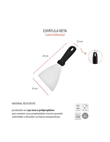 Espatula Reta Inox Preta Hamburguer Lanche...