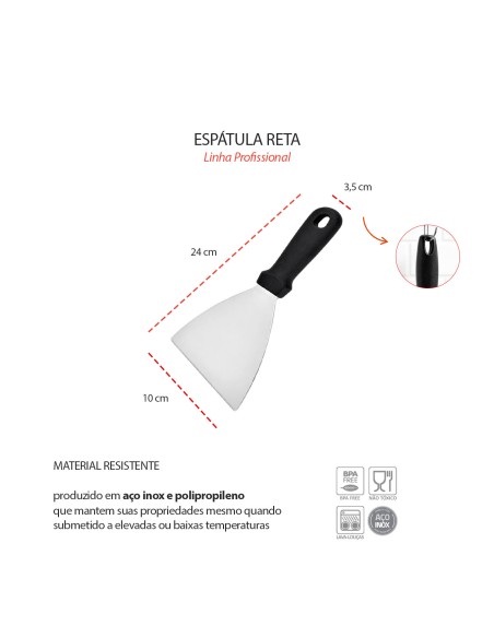 Espatula Reta Inox Preta Hamburguer Lanche Chapeiro
