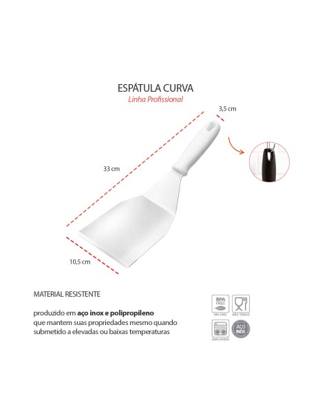 Espatula Curva Inox Branca Hamburguer Lanche Chapeiro