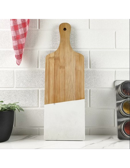 Tabua de Frios Queijos Corte Servir Bambu e Marmore 45cm