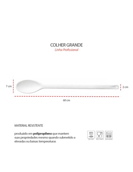 Colher Profissional Cabo Longo Polipropileno Branca 60cm