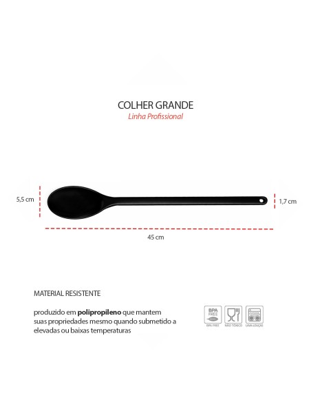 Colher Profissional Cabo Longo Polipropileno Preta 45cm