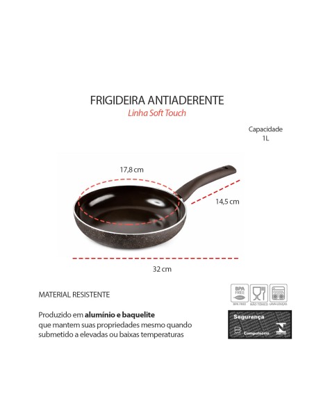 Frigideira Antiaderente Ceramico Inducao Marrom 18cm 1L