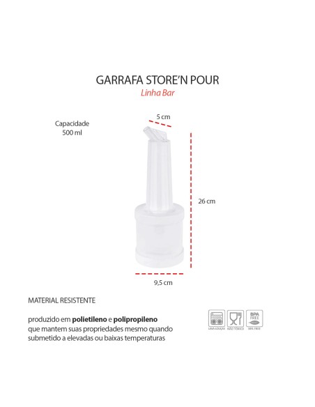 Garrafa Store n Pour Jarra Branca 500ml Dosadora Bar Drinks