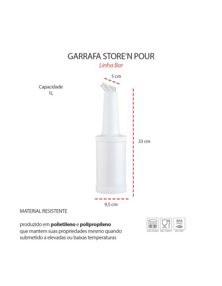 Garrafa Store n Pour Branca 1L Jarra Dosadora Bar Drinks