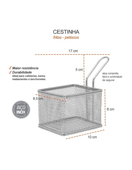Cestinha Inox Servir Fritas Petiscos Bar Finger Food Fritura