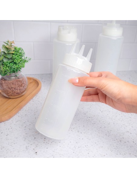 Bisnaga Transparente Tubo Molho 3 Bicos Plastico Medidor 450ml