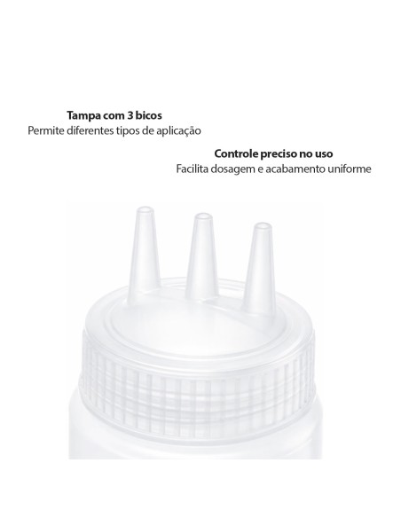 Bisnaga Transparente Tubo Molho 3 Bicos Plastico Medidor 450ml
