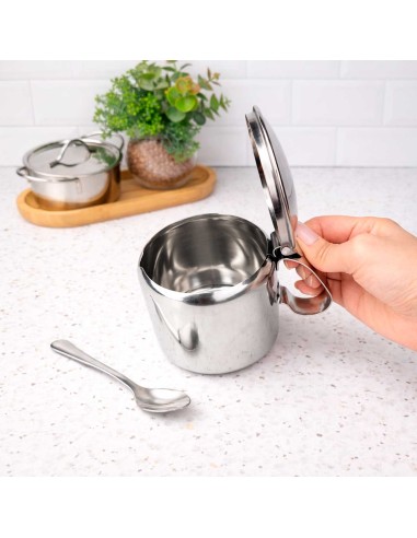 Açucareiro de Inox e Colher Porta Açucar 300gr...