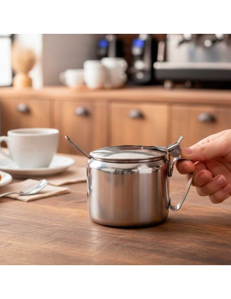 Açucareiro de Inox e Colher Porta Açucar 300gr Cafeteria Bar
