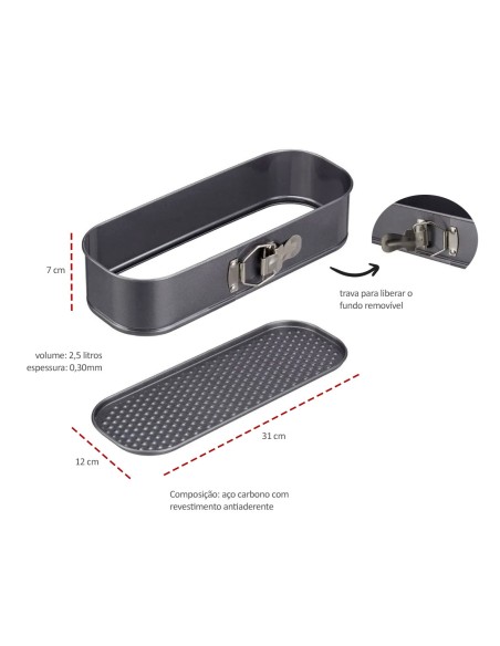 Forma de Pao Cuca Assadeira Antiaderente Fundo Removivel