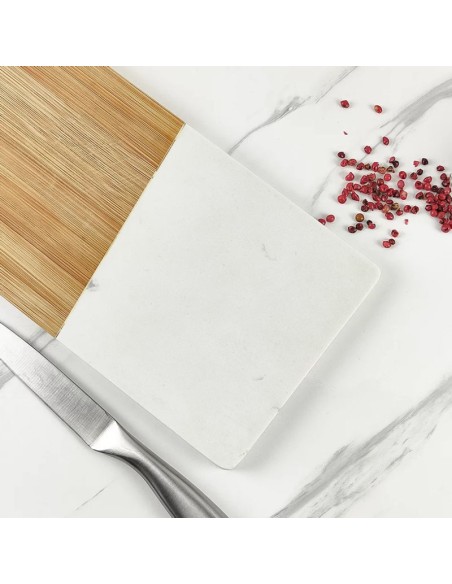 Tabua de Frios Queijos Corte Servir Bambu e Marmore 45cm