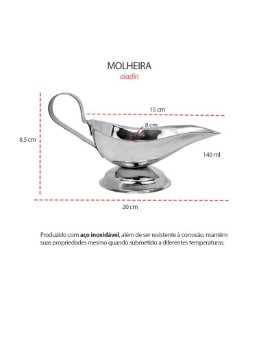 Molheira Porta Molho com Alça Inox Aladin 140ml