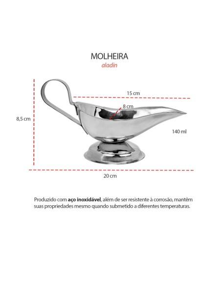 Molheira Porta Molho com Alça Inox Aladin 140ml