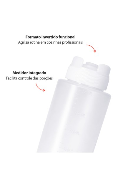 Bisnaga Transparente Invertida Tubo Molho Plastico Medidor 720ml