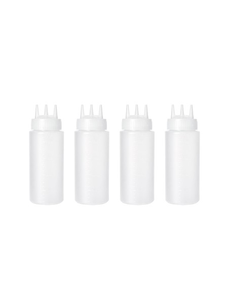 Bisnaga Transparente Tubo Molho 3 Bicos Medidor 450ml 4un