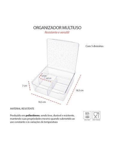 Caixa Organizadora Multiuso 5 Divisorias Tampa...