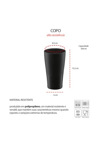 Copo Preto de Plastico 500ml Resistente BPA...