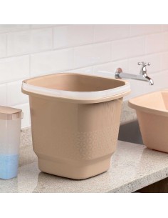 Balde de Plastico 12L Alça Medidor Bege Limpeza Lavaderia 2