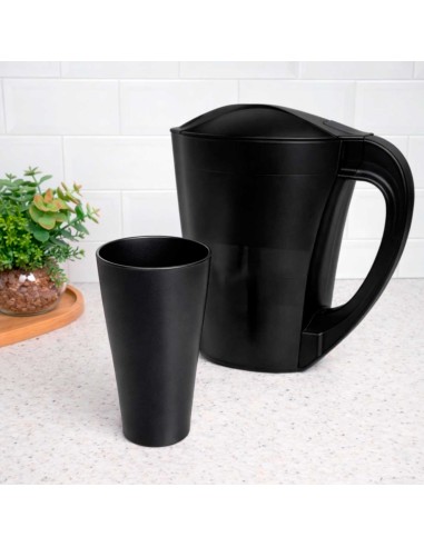 Jarra de Suco Agua 1,5L Tampa Preta e 4 Copos...