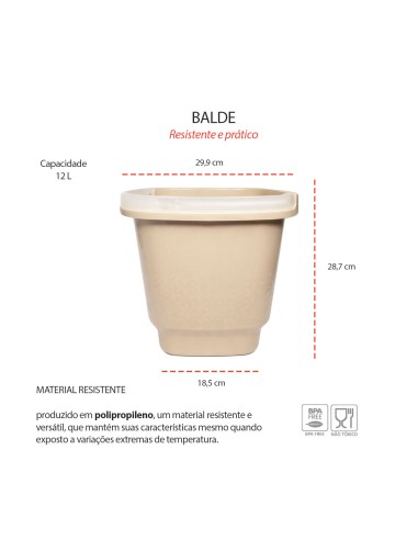 Balde Plastico 12L Cesto Organizador Bege...