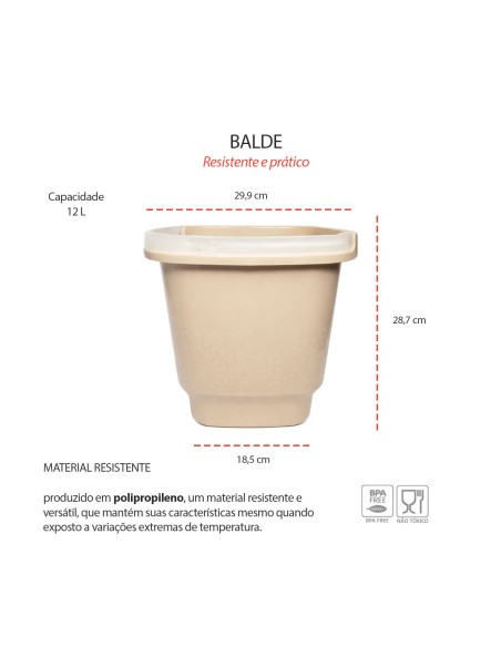 Balde Plastico 12L Cesto Organizador Bege Limpeza Lavaderia